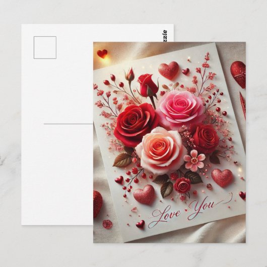 Liebe Sie Valentinstag Rose Postkarte (Vorne/Hinten)