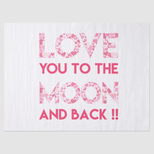 Liebe Sie zum Mond - rosa Herz-Typografie Seidenpapier (Vorderseite)