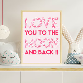 Liebe Sie zum Mond - Typografie der rosa Herzen Poster