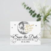 Liebe Sie zum Mond u. hinteren zu Wedding Save the Ankündigungspostkarte (Stehend Vorderseite)