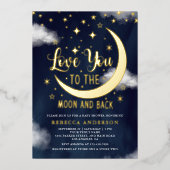 Liebe Sie zum Mond und zurück Baby Shower Gold Folieneinladung (Vorderseite)