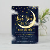 Liebe Sie zum Mond und zurück Baby Shower Gold Folieneinladung (Stehend vorne)
