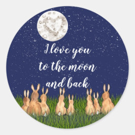 Liebe Sie zum Zitat "Moon & Back Bunny Night Star" Runder Aufkleber
