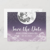 Liebe Sie zur Lila Hochzeit auf dem Mond und zurüc Ankündigungspostkarte (Vorne/Hinten)