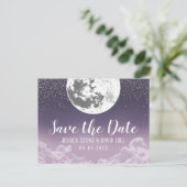 Liebe Sie zur Lila Hochzeit auf dem Mond und zurüc Ankündigungspostkarte (Stehend Vorderseite)