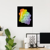 Liebe sieht keinen Farbquotenknopf Rainbow Black Poster (Heimbüro)