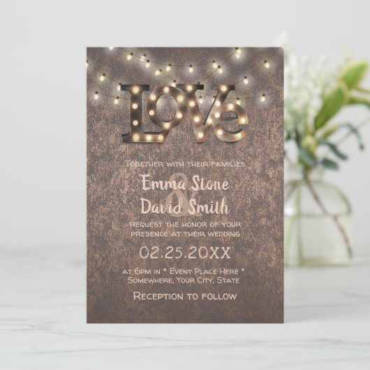 Liebe Signieren String Lights Copper Industrial We Einladung (Stehend Vorderseite)