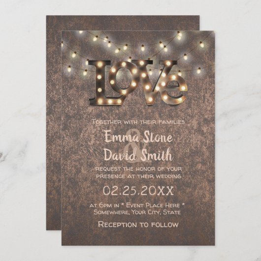Liebe Signieren String Lights Copper Industrial We Einladung (Vorne/Hinten)