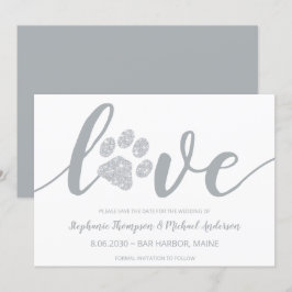 Liebe Silver Glitzer Paw Printhochzeit Save The Date