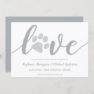 Liebe Silver Glitzer Paw Printhochzeit Save The Date