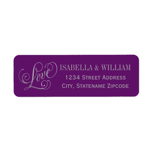 Liebe Silver Script Lila Wedding Rücksendeadresse (Vorne)