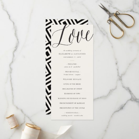 Liebe Simple Script Calligraphy Geometric Wedding Programm (Vorderseite/Rückseite Beispiel)