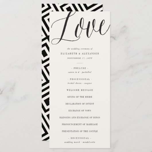 Liebe Simple Script Calligraphy Geometric Wedding Programm (Vorne/Hinten)
