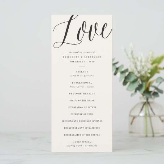 Liebe Simple Script Calligraphy Geometric Wedding Programm (Stehend Vorderseite)