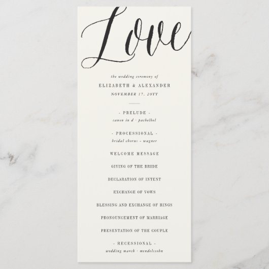 Liebe Simple Script Calligraphy Geometric Wedding Programm (Vorderseite)