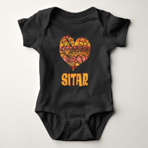 Liebe Sitar Orange Mandala Herz indische Musik Baby Strampler