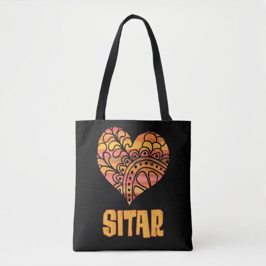 Liebe Sitar Orange Mandala Herz indische Musik Tasche (Vorderseite)