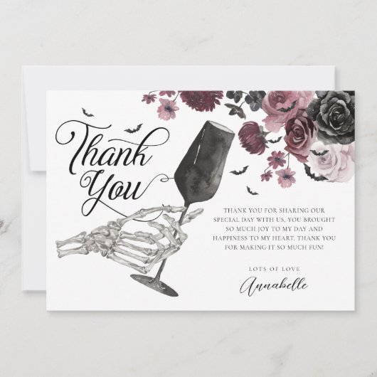 Liebe Skeleton Hand Floral Gothic Bridal Dankeskarte (Vorderseite)