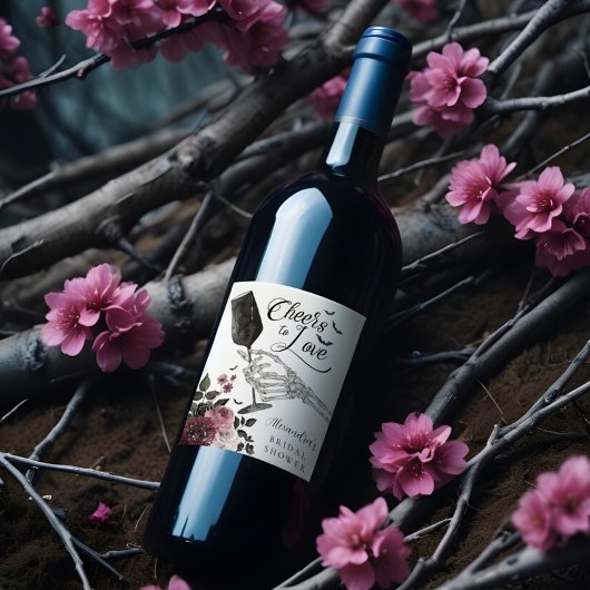 Liebe Skeleton Hand Floral Gothic Bridal Weinetikett