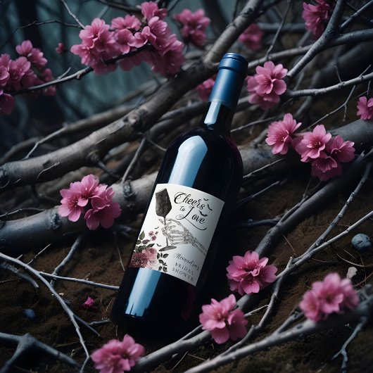 Liebe Skeleton Hand Floral Gothic Bridal Weinetikett