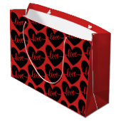 Liebe Skript Herz Red Black Pattern Valentine's Große Geschenktüte (Rückseite Schrägansicht)