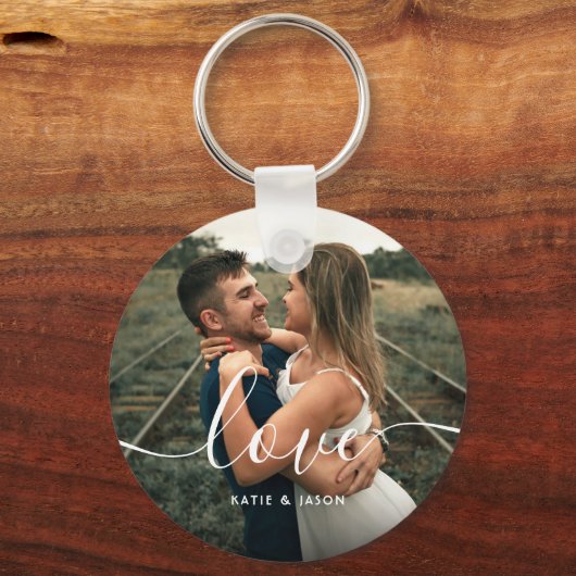 Liebe Skript Hochzeitsschreiben Foto Custom Schlüsselanhänger (Vorderseite)