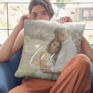 Liebe Skript modern 2 Foto Herz personalisiert Kissen