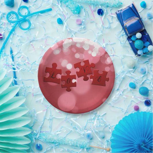 Liebe Skript Puzzle Pieces Pappteller (Party)