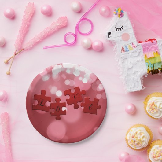 Liebe Skript Puzzle Pieces Pappteller (Party)