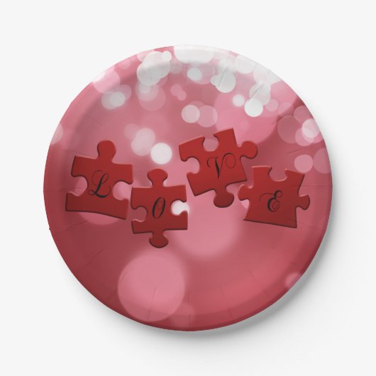 Liebe Skript Puzzle Pieces Pappteller (Vorderseite)