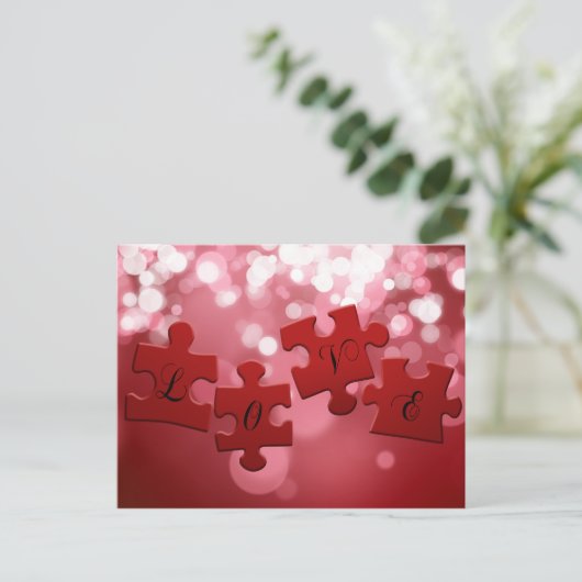 Liebe Skript Puzzle Pieces Postkarte (Stehend Vorderseite)