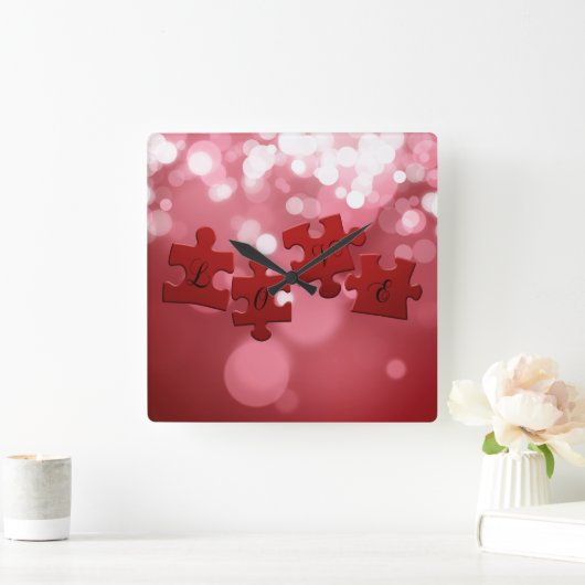 Liebe Skript Puzzle Pieces Quadratische Wanduhr (Zuhause)