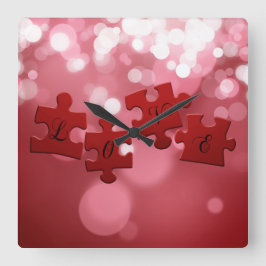 Liebe Skript Puzzle Pieces Quadratische Wanduhr