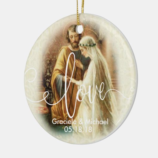 Liebe-Skript überlagerte | Wedding Braut-Bräutigam Keramik Ornament (Links)