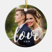 Liebe Skriptüberlagerung Foto & Initialen Keramik Ornament (Vorne)
