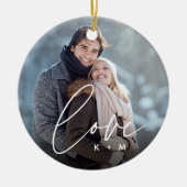 Liebe Skriptüberlagerung Foto & Initialen Keramik Ornament (Vorne)