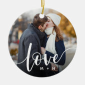 Liebe Skriptüberlagerung Foto & Initialen Keramik Ornament (Vorne)
