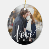 Liebe Skriptüberlagerung Foto & Initialen Keramik Ornament (Links)