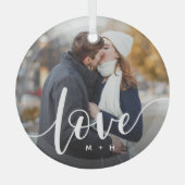 Liebe Skriptüberlagerung Foto & Initialen Ornament Aus Glas (Vorderseite)