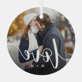 Liebe Skriptüberlagerung Foto & Initialen Ornament Aus Glas (Rückseite)