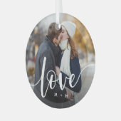 Liebe Skriptüberlagerung Foto & Initialen Ornament Aus Glas (Vorderseite links)