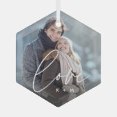 Liebe Skriptüberlagerung Foto & Initialen Ornament Aus Glas (Vorderseite)