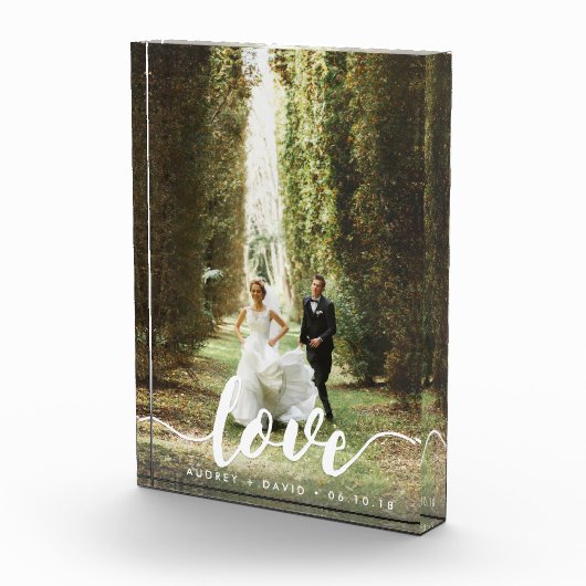 Liebe Skriptüberlagerung | Personalisiertes Hochze Fotoblock (Rechts)