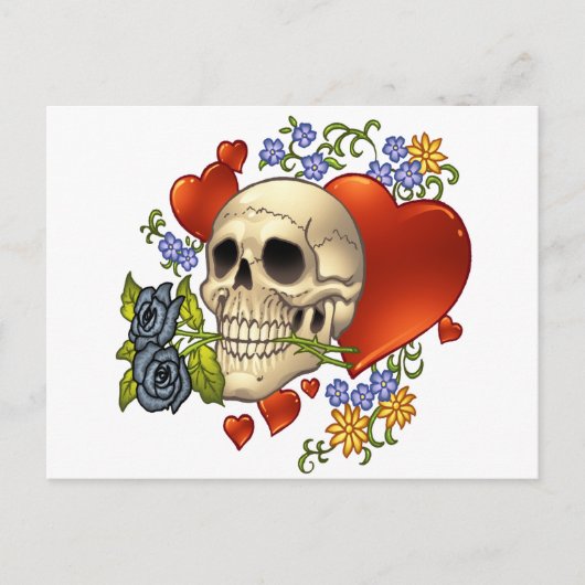 Liebe Skull - Skulls, Rose und Herzen von Al Rio Postkarte (Vorderseite)