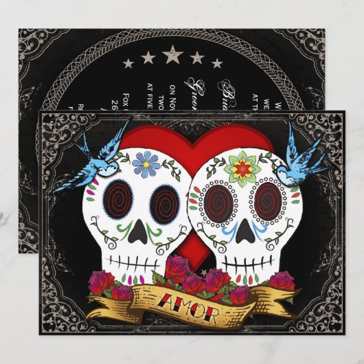 Liebe Skulls Einladung (Vorne/Hinten)