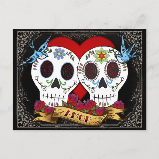 Liebe Skulls Save the Date Postkarte (Vorderseite)