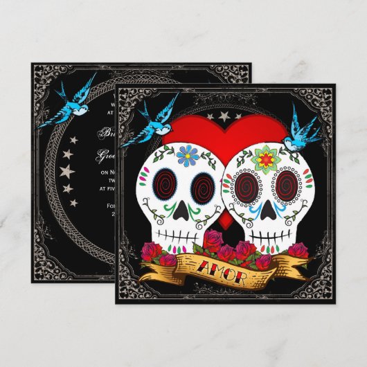 Liebe Skulls Square Einladung (Vorne/Hinten)