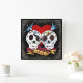 Liebe Skulls Square Wall Clock Quadratische Wanduhr (Zuhause)