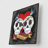 Liebe Skulls Square Wall Clock Quadratische Wanduhr (Winkel)