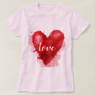 Liebe Slogan Rotes Aquarellherz Valentine T-Shirt
